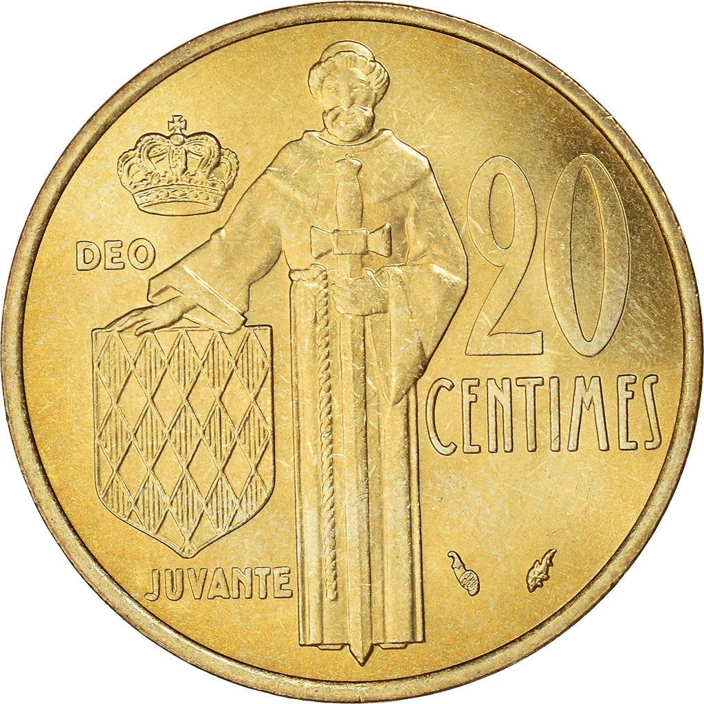Moneta, Monaco, Rainier III, 20 Centimes, 1975, MS(63), Aluminium-Brąz, KM:143