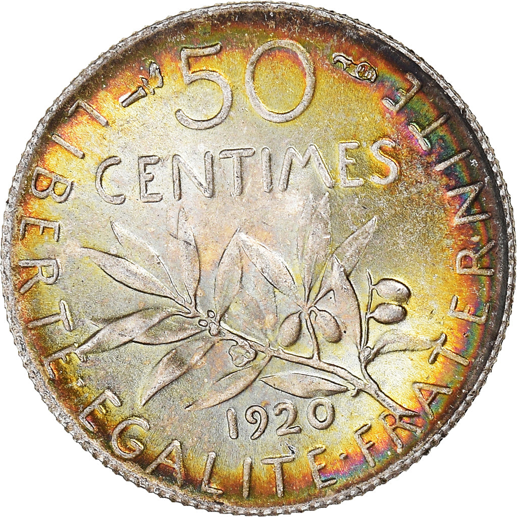 Monnaie, France, Semeuse, 50 Centimes, 1920, Paris, SPL+, Argent, Gadoury:420