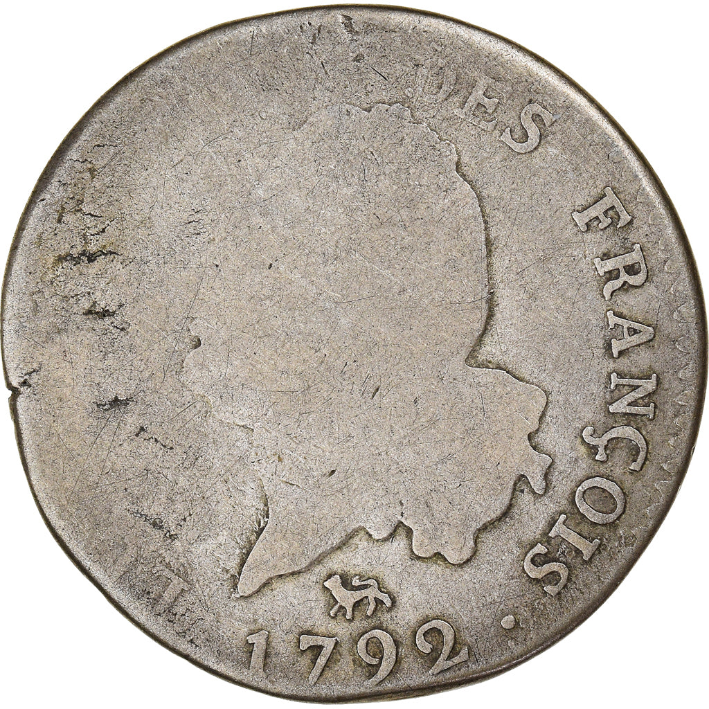 Moneta, Francja, Louis XVI, 30 Sols, 1792, Paris, F(12-15), Srebro, KM:606.1