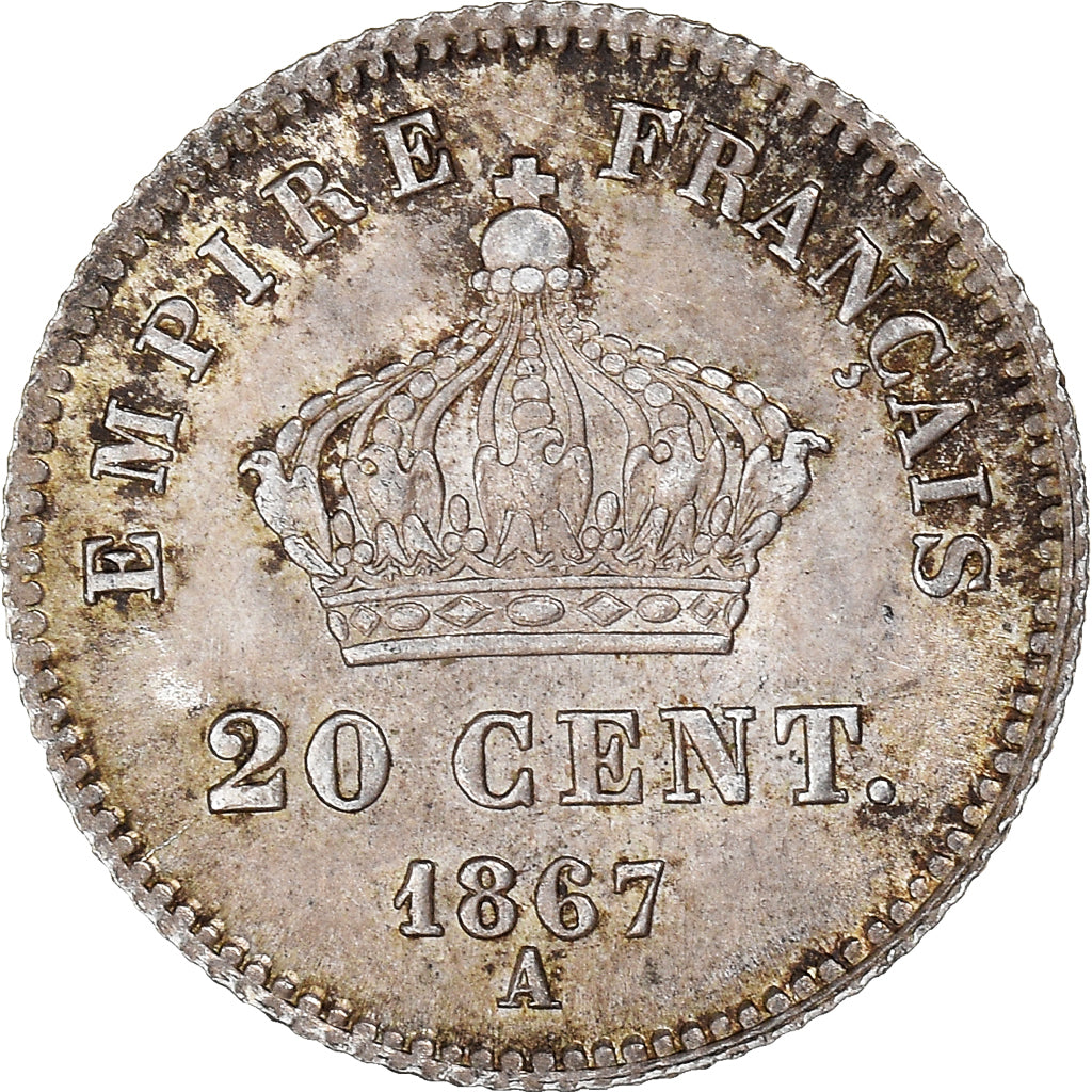 Moneta, Francia, Napoleon III, 20 Centimes, 1867, Paris, SPL, Argento, KM:808.1