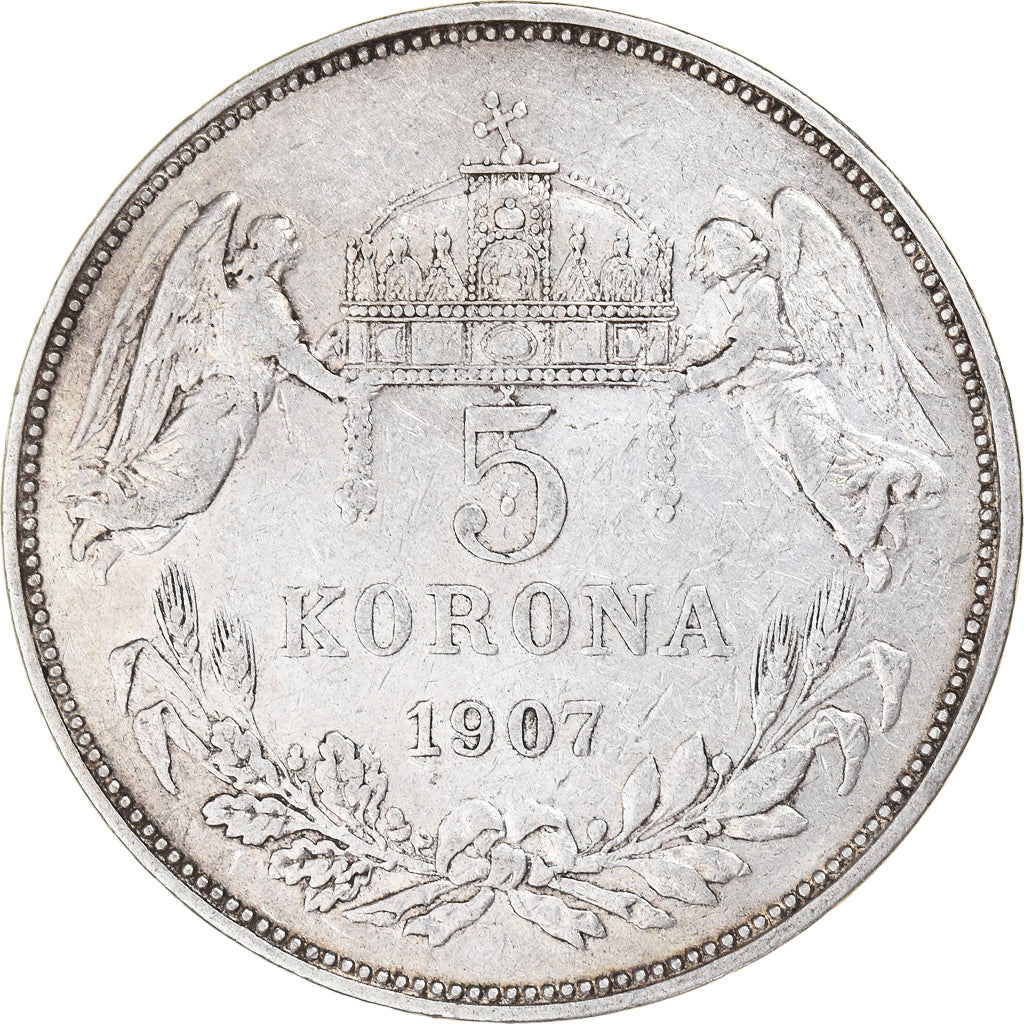 Munten, Hongarije, Franz Joseph I, 5 Korona, 1907, Kormoczbanya, FR+, Zilver