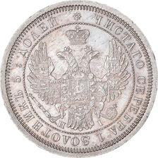 Moeda, Rússia, Nicholas I, 25 Kopeks, 1855, Saint-Petersburg, MS(60-62), Prata