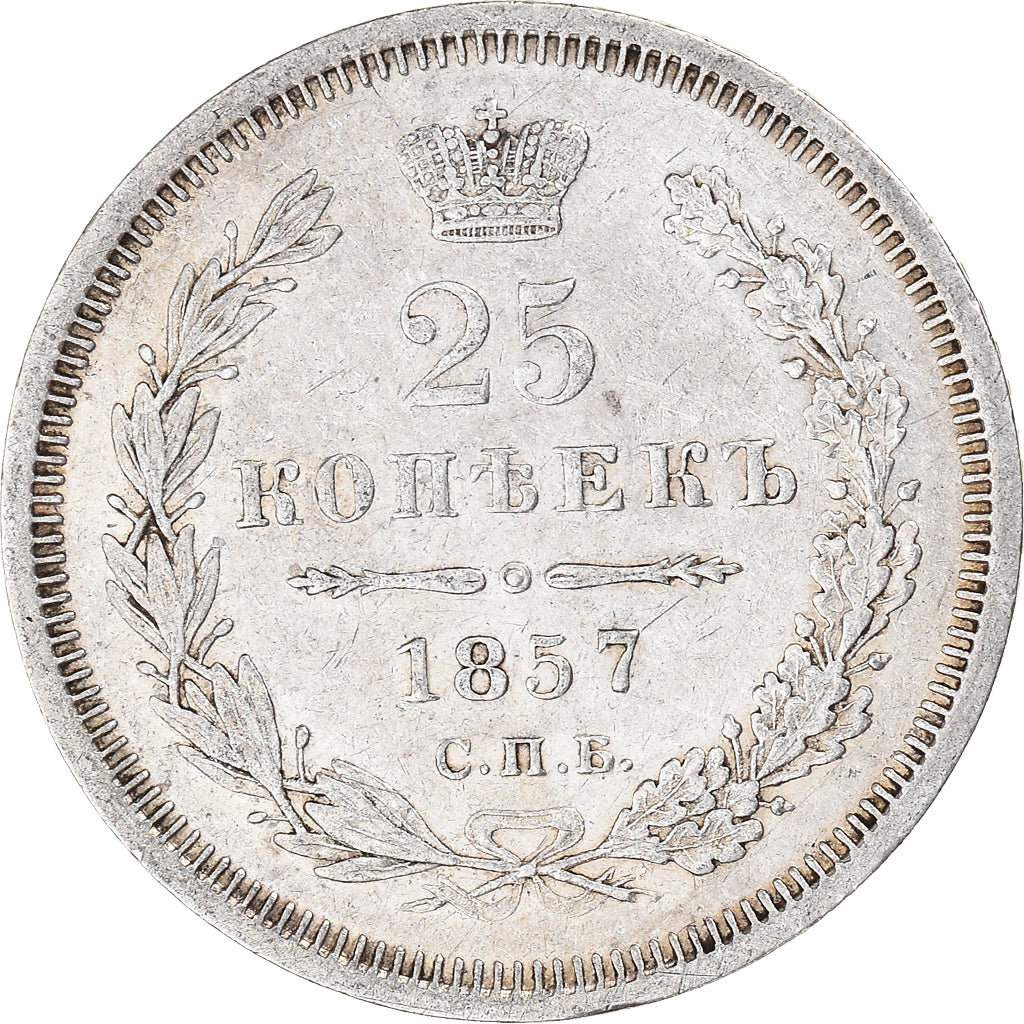 Coin, Russia, Nicholas I, 25 Kopeks, 1857, Saint-Petersburg, EF(40-45), Silver