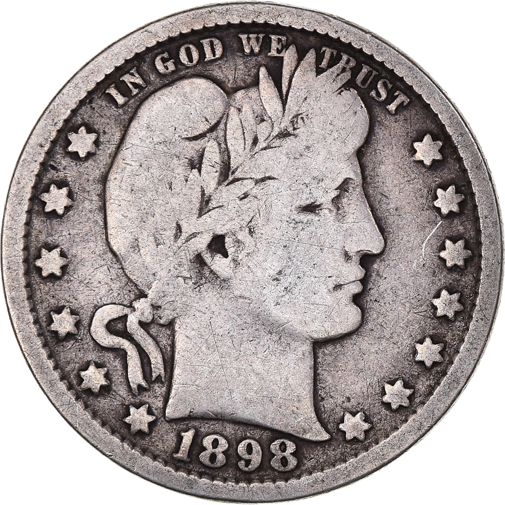 Coin, United States, Barber Quarter, Quarter, 1898, U.S. Mint, Philadelphia