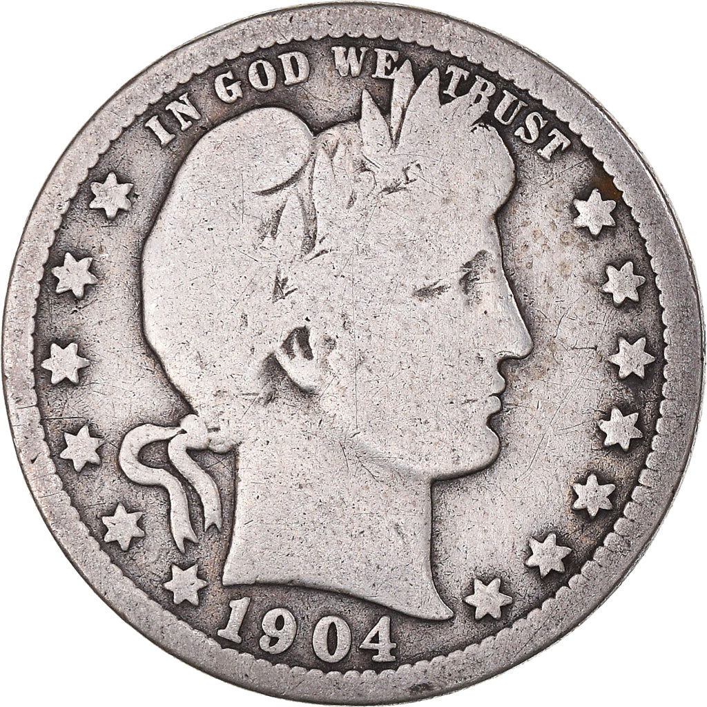 Moneta, USA, Barber Quarter, Quarter, 1904, U.S. Mint, Philadelphia, VF(20-25)