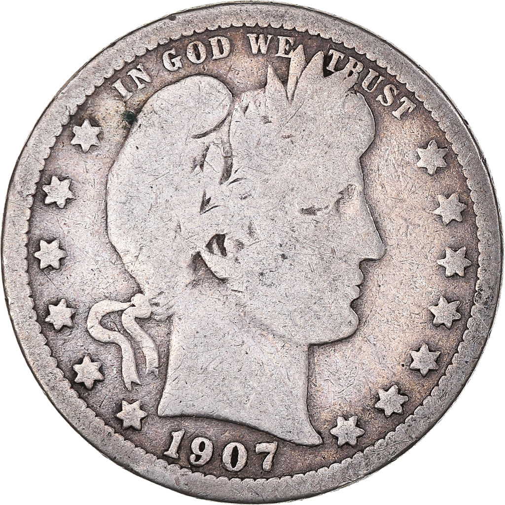 Moneda, Estados Unidos, Barber Quarter, Quarter, 1907, U.S. Mint, Denver, BC+