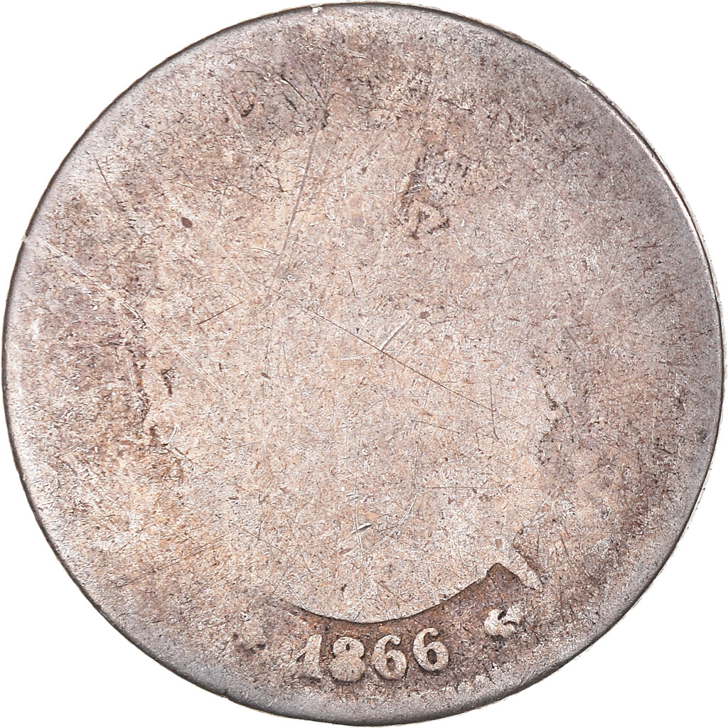 Moeda, França, Napoleon III, Franc, 1866, Paris, VF(20-25), Prata, KM:806.1