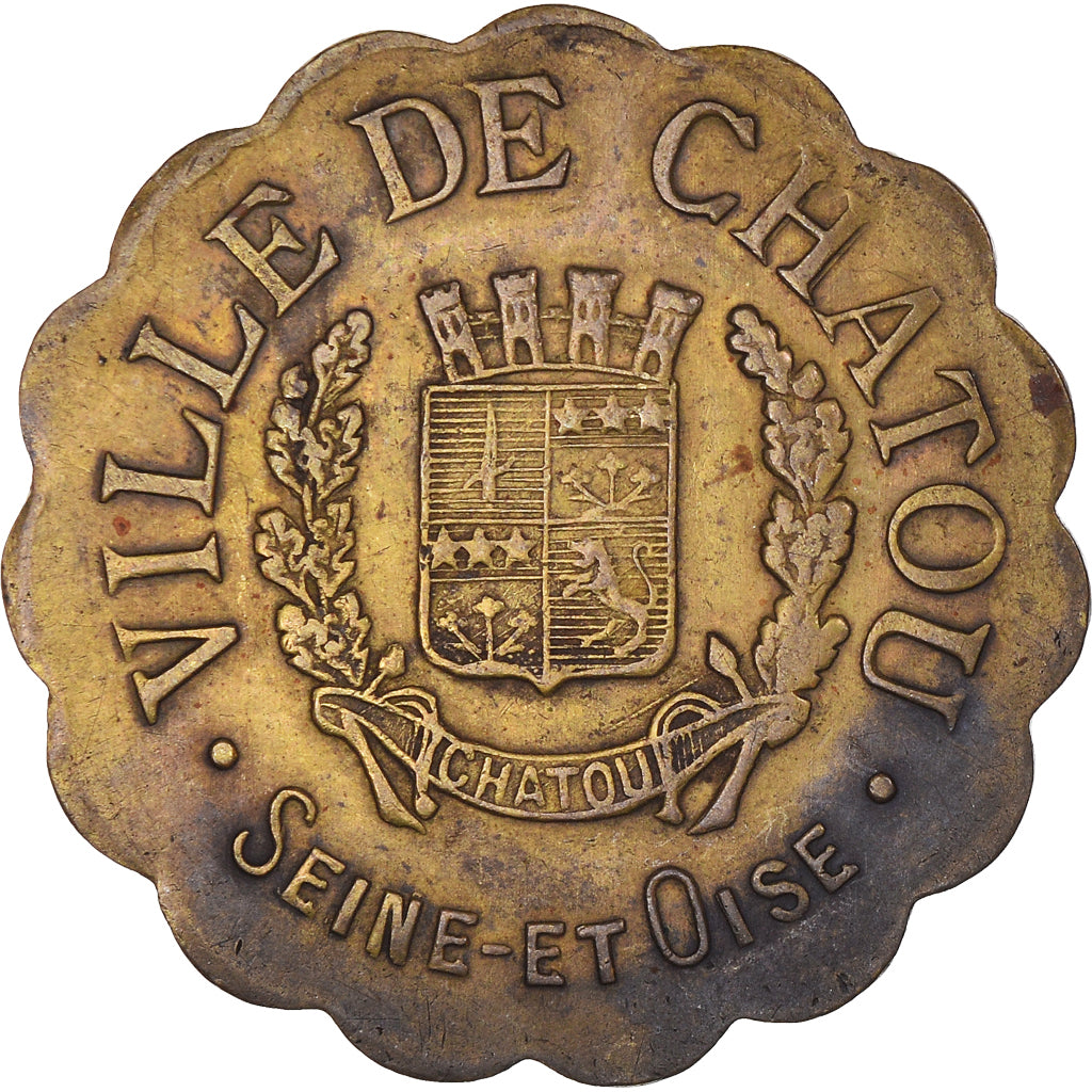 Moeda, França, Ville de Chatou, 25 Centimes, 1918, AU(50-53), Latão, Elie:10.3
