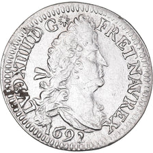 Moneta, Francja, Louis XIV, 4 Sols aux 2 L, 1692, Paris, AU(50-53), Srebro