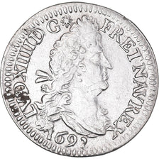 Moneda, Francia, Louis XIV, 4 Sols aux 2 L, 1692, Paris, MBC+, Plata, KM:281.1