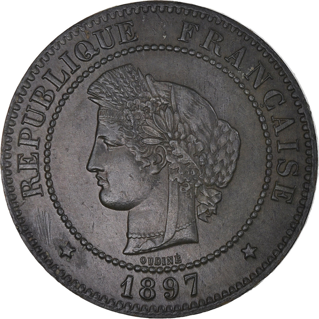 Moeda, França, Cérès, 5 Centimes, 1897, Paris, MS(60-62), Bronze, KM:821.1