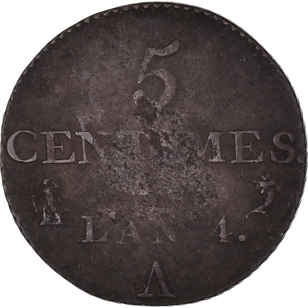 Moeda, França, Dupré, 5 Centimes, AN 4, Paris, VF(30-35), Bronze, KM:635.1