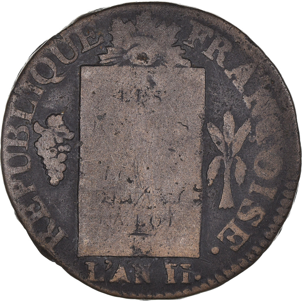 Moeda, França, Sol aux Balances, 1793 / AN II, Dijon, VF(20-25), Métal de
