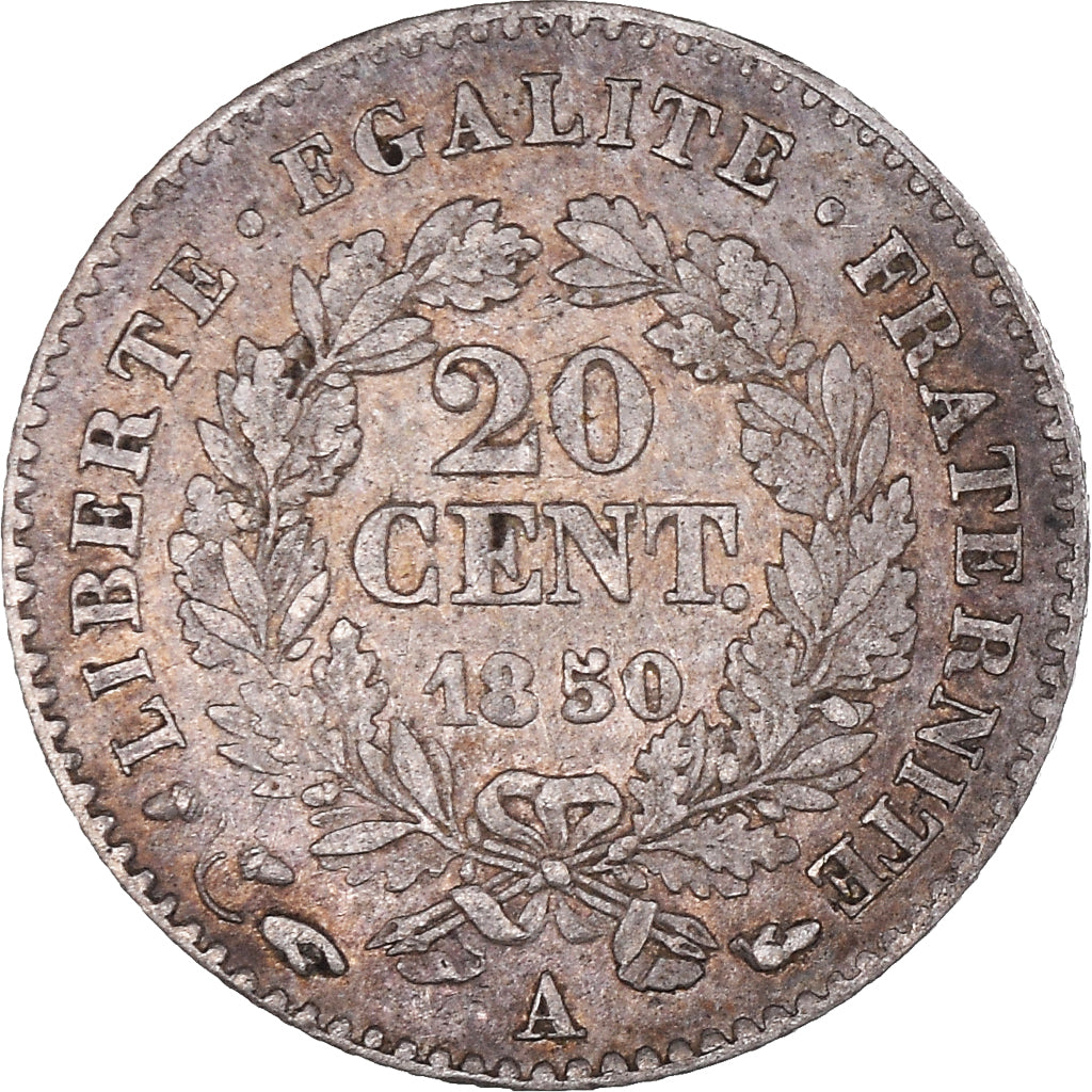 Moneta, Francia, Cérès, 20 Centimes, 1850, Paris, BB, Argento, KM:758.1