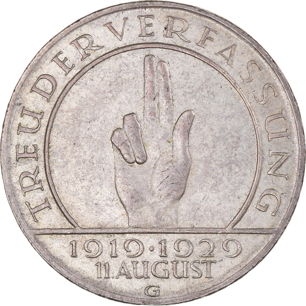 Moneta, GERMANIA, REPUBBLICA DI WEIMAR, Weimar Constitution, 3 Mark, 1929