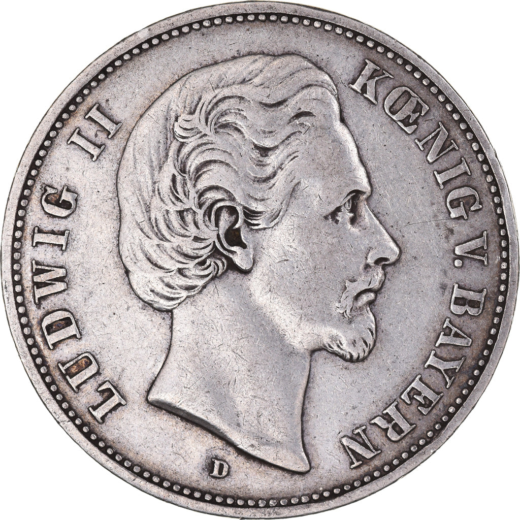 Munten, Duitse staten, BAVARIA, Ludwig II, 5 Mark, 1876, Munich, FR+, Zilver