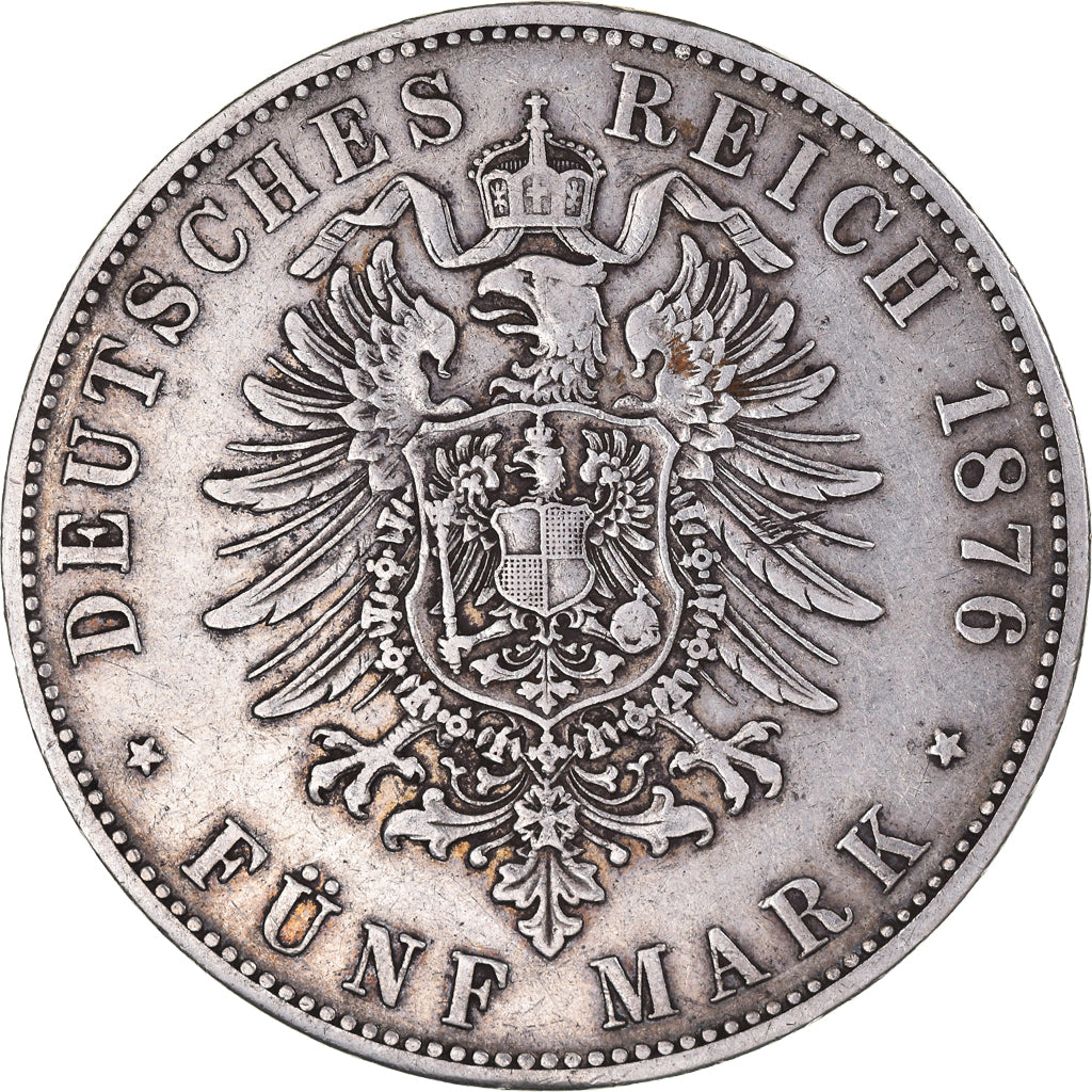 Munten, Duitse staten, BAVARIA, Ludwig II, 5 Mark, 1876, Munich, FR+, Zilver