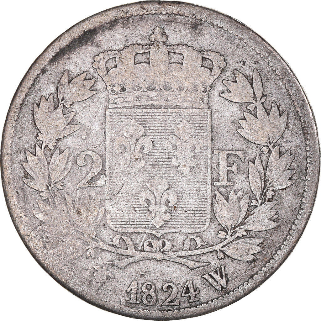Coin, France, Louis XVIII, 2 Francs, 1824, Lille, F(12-15), Silver, KM:710.12