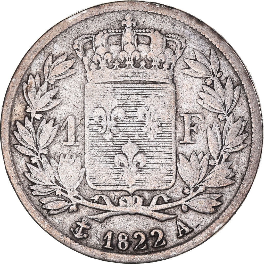 Coin, France, Louis XVIII, Franc, 1822, Paris, VF(30-35), Silver, KM:709.1