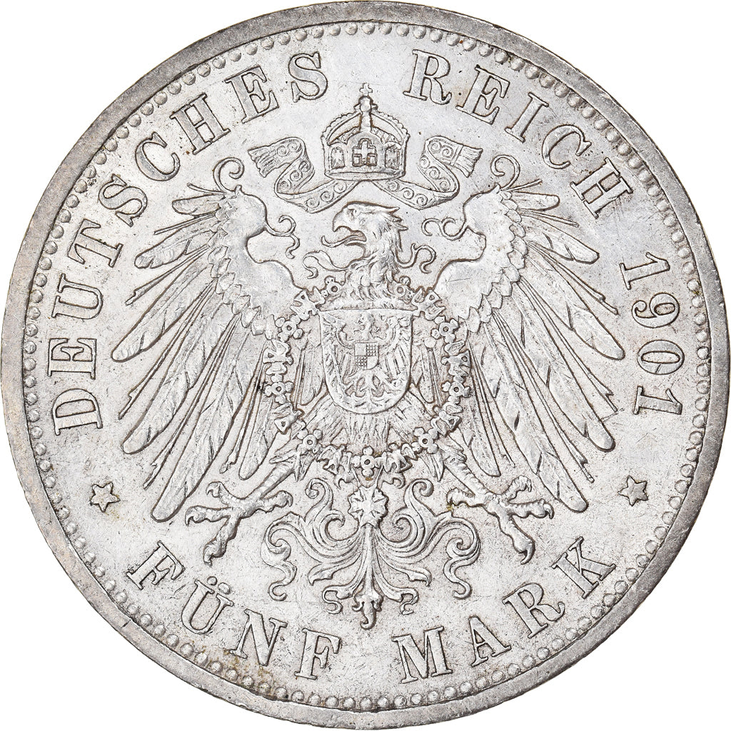 Moneda, Estados alemanes, PRUSSIA, Wilhelm II, 5 Mark, 1901, Berlin, MBC, Plata