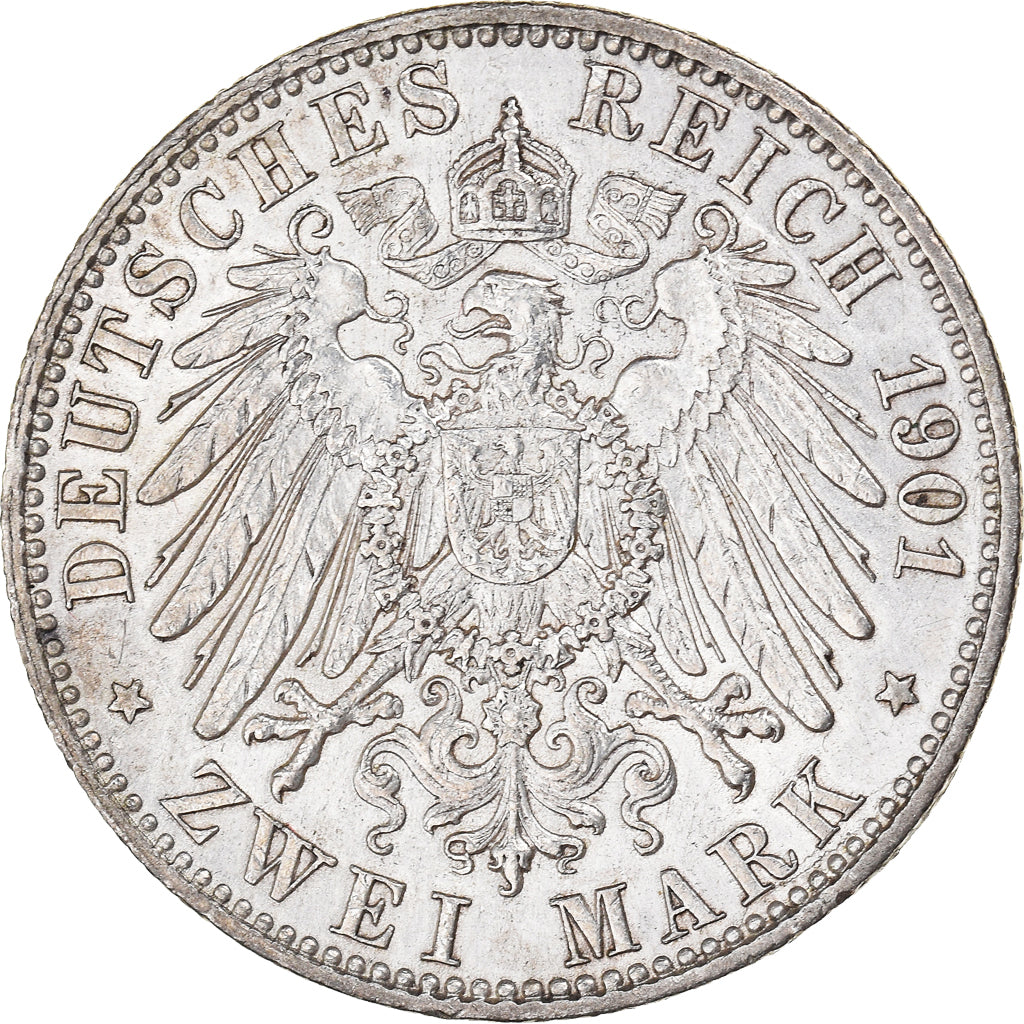 Moeda, Estados Alemães, PRUSSIA, Wilhelm II, 2 Mark, 1901, Berlin, AU(50-53)