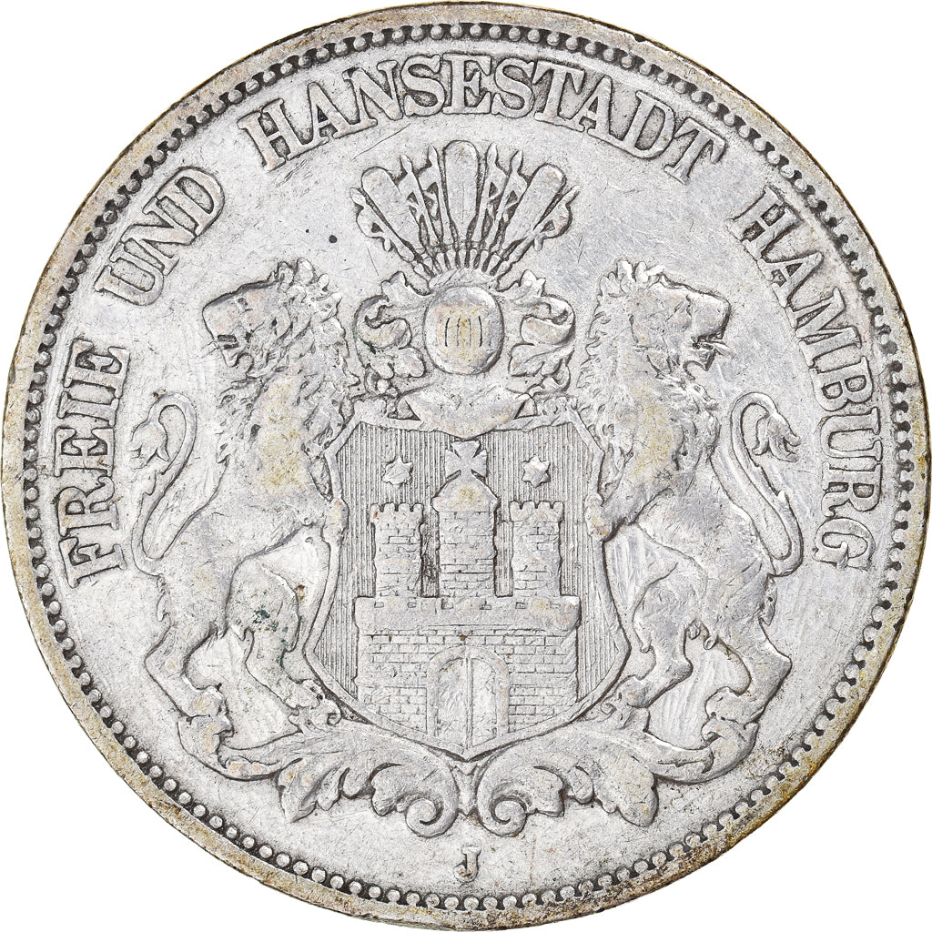 Moeda, Estados Alemães, HAMBURG, 5 Mark, 1876, Hamburg, EF(40-45), Prata