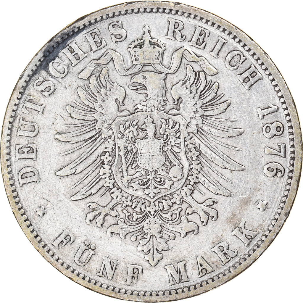 Moeda, Estados Alemães, HAMBURG, 5 Mark, 1876, Hamburg, EF(40-45), Prata