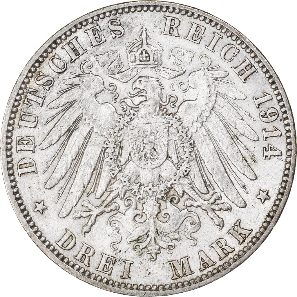 Moeda, Estados Alemães, HAMBURG, 3 Mark, 1914, Hamburg, AU(50-53), Prata
