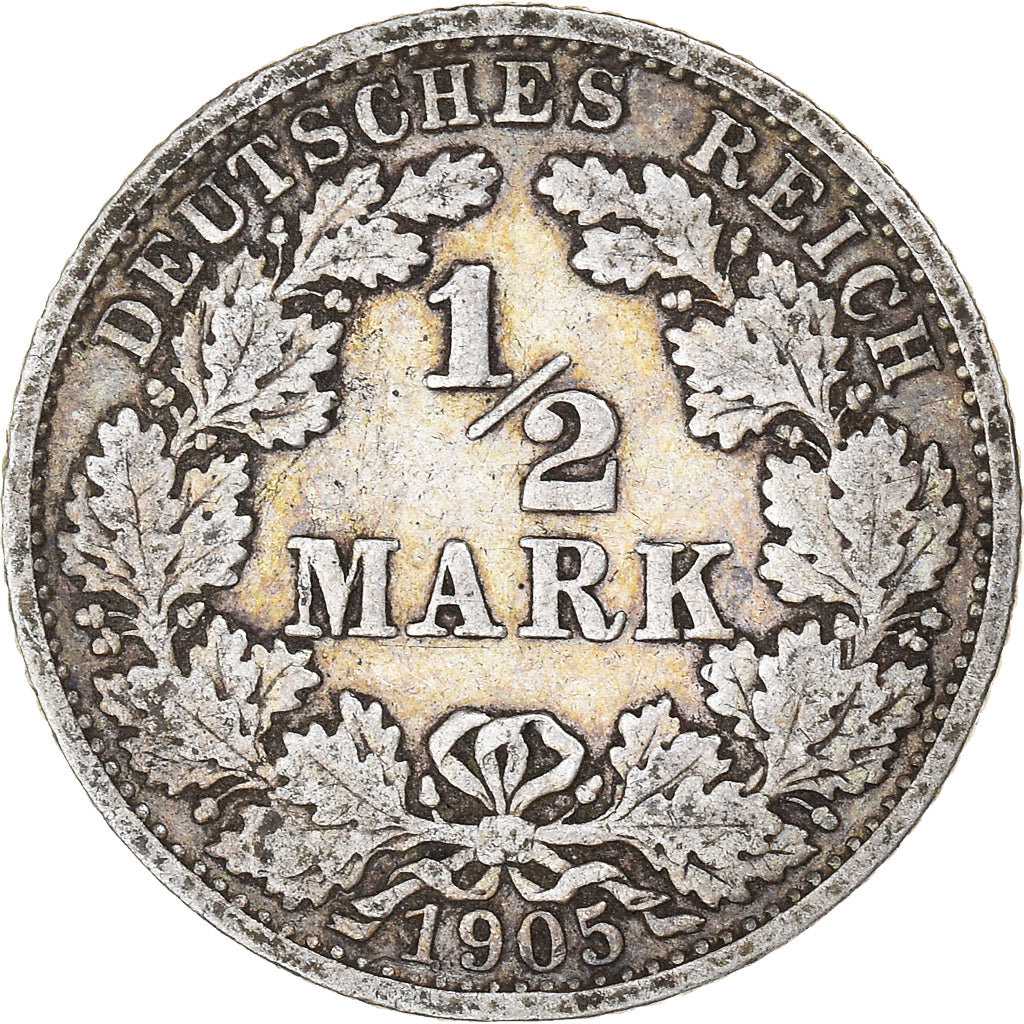Coin, GERMANY - EMPIRE, Wilhelm II, 1/2 Mark, 1905, Stuttgart, VF(30-35)