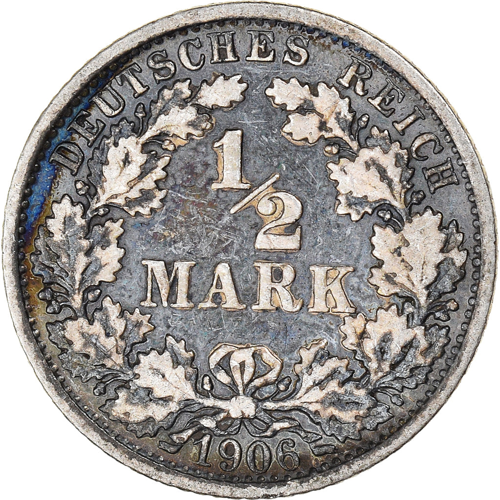 Moneta, GERMANIA - IMPERO, Wilhelm II, 1/2 Mark, 1906, Stuttgart, MB+, Argento
