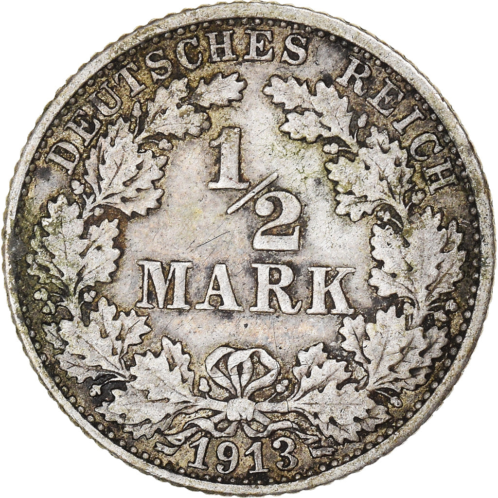 Moneta, GERMANIA - IMPERO, Wilhelm II, 1/2 Mark, 1913, Stuttgart, BB, Argento