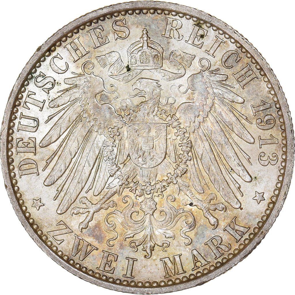 Coin, German States, PRUSSIA, Wilhelm II, 2 Mark, 1913, Berlin, MS(63), Silver