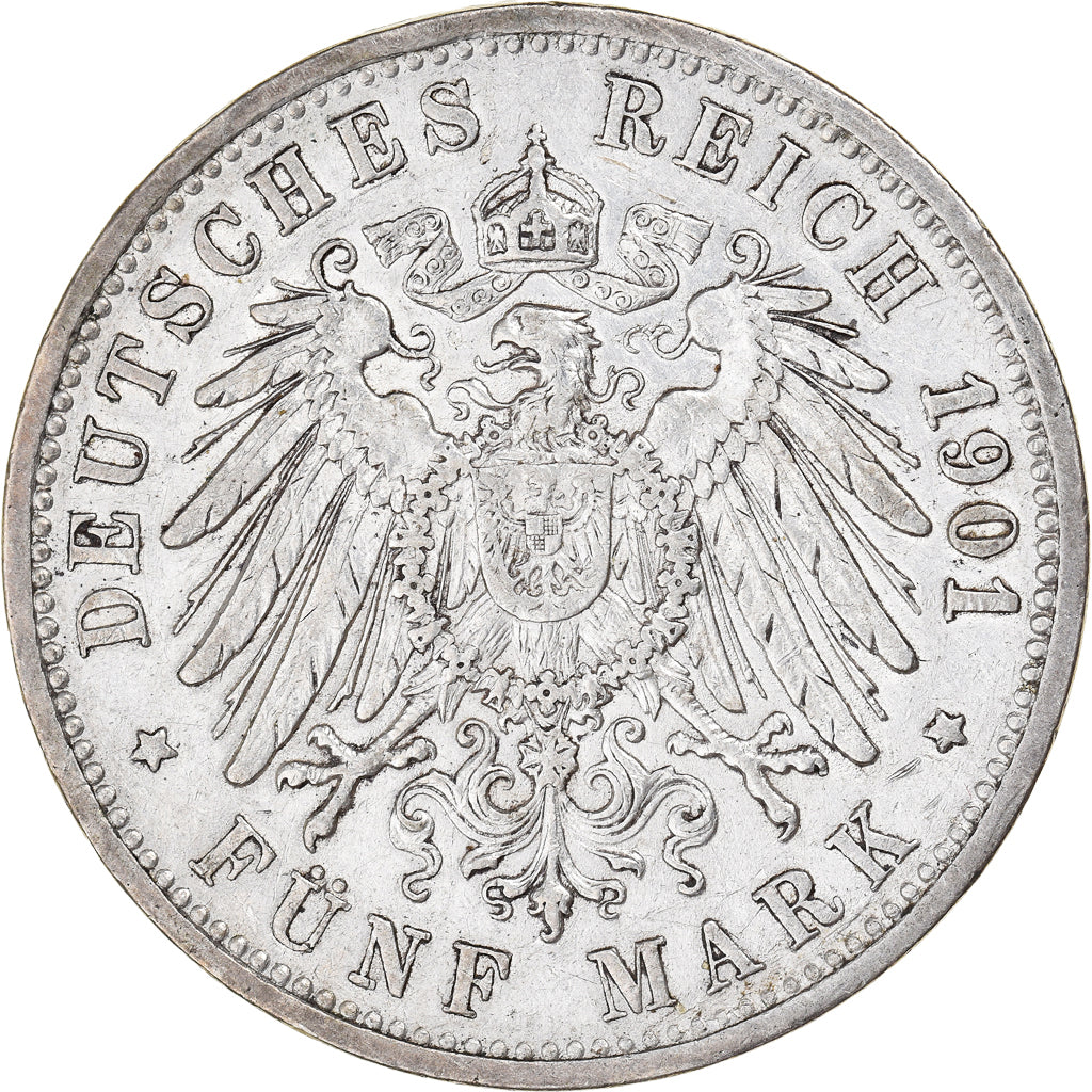 Moneta, Landy niemieckie, BADEN, Friedrich I, 5 Mark, 1901, Karlsruhe