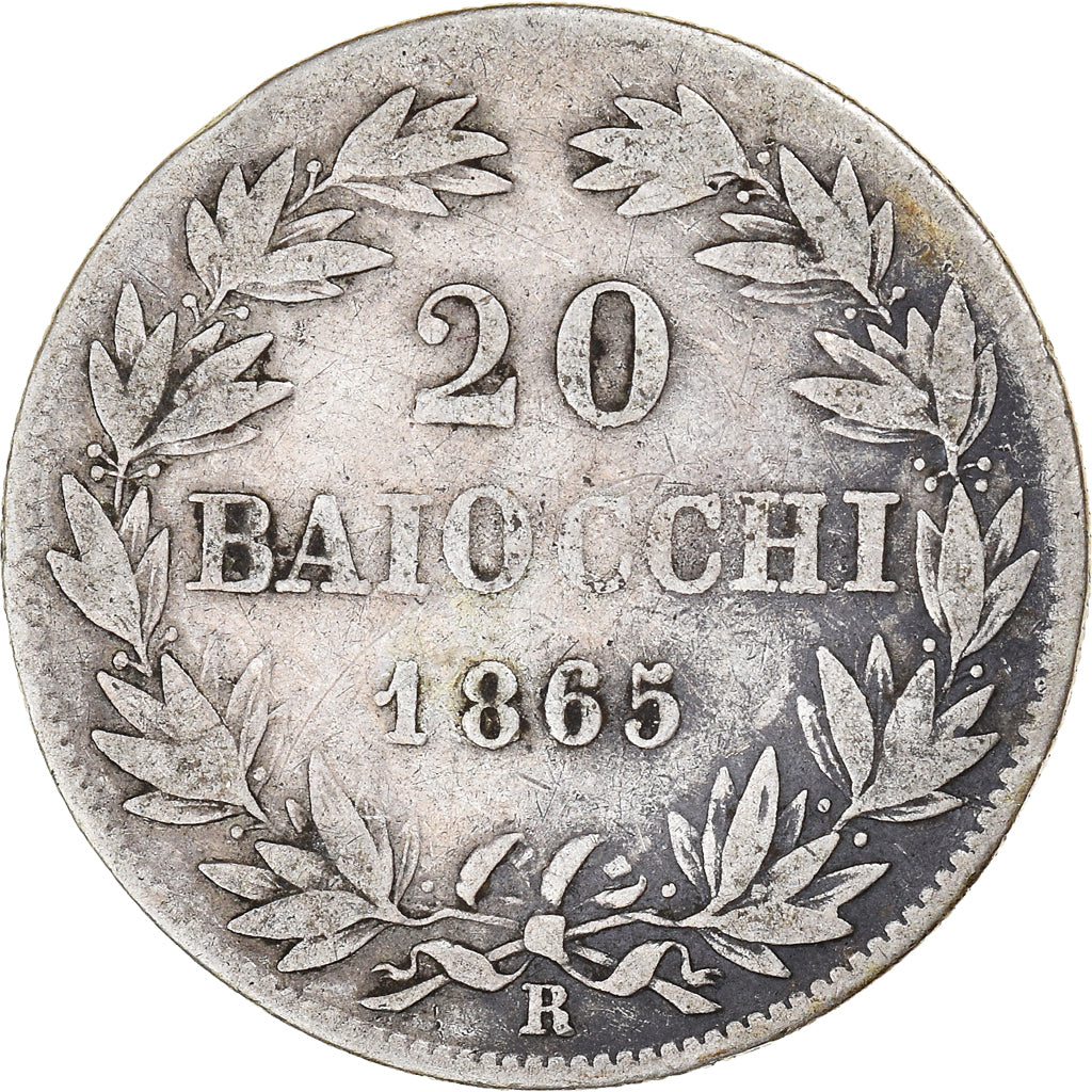 Münze, Italien Staaten, PAPAL STATES, Pius IX, 20 Baiocchi, 1865, Roma, S+