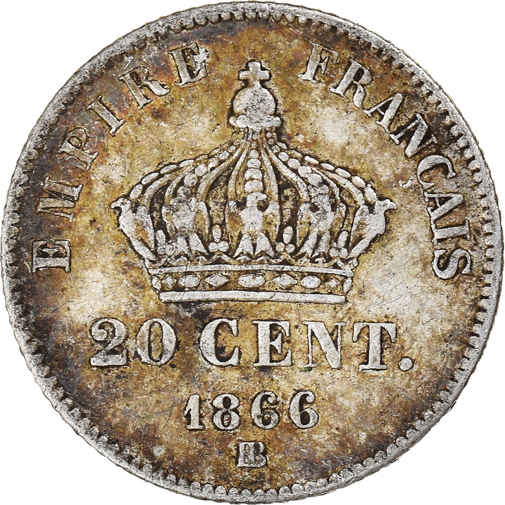 Moneta, Francia, Napoleon III, 20 Centimes, 1866, Strasbourg, MB+, Argento