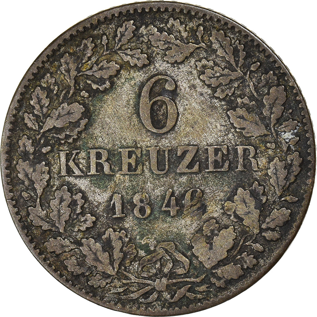 Moneta, Stati tedeschi, WURTTEMBERG, Wilhelm I, 6 Kreuzer, 1846, Stuttgart, MB+