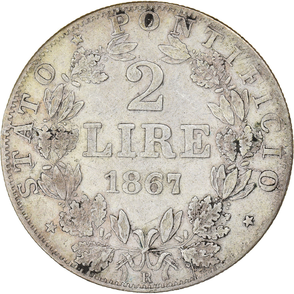 Münze, Italien Staaten, PAPAL STATES, Pius IX, 2 Lire, 1867-XXII, Roma, SS