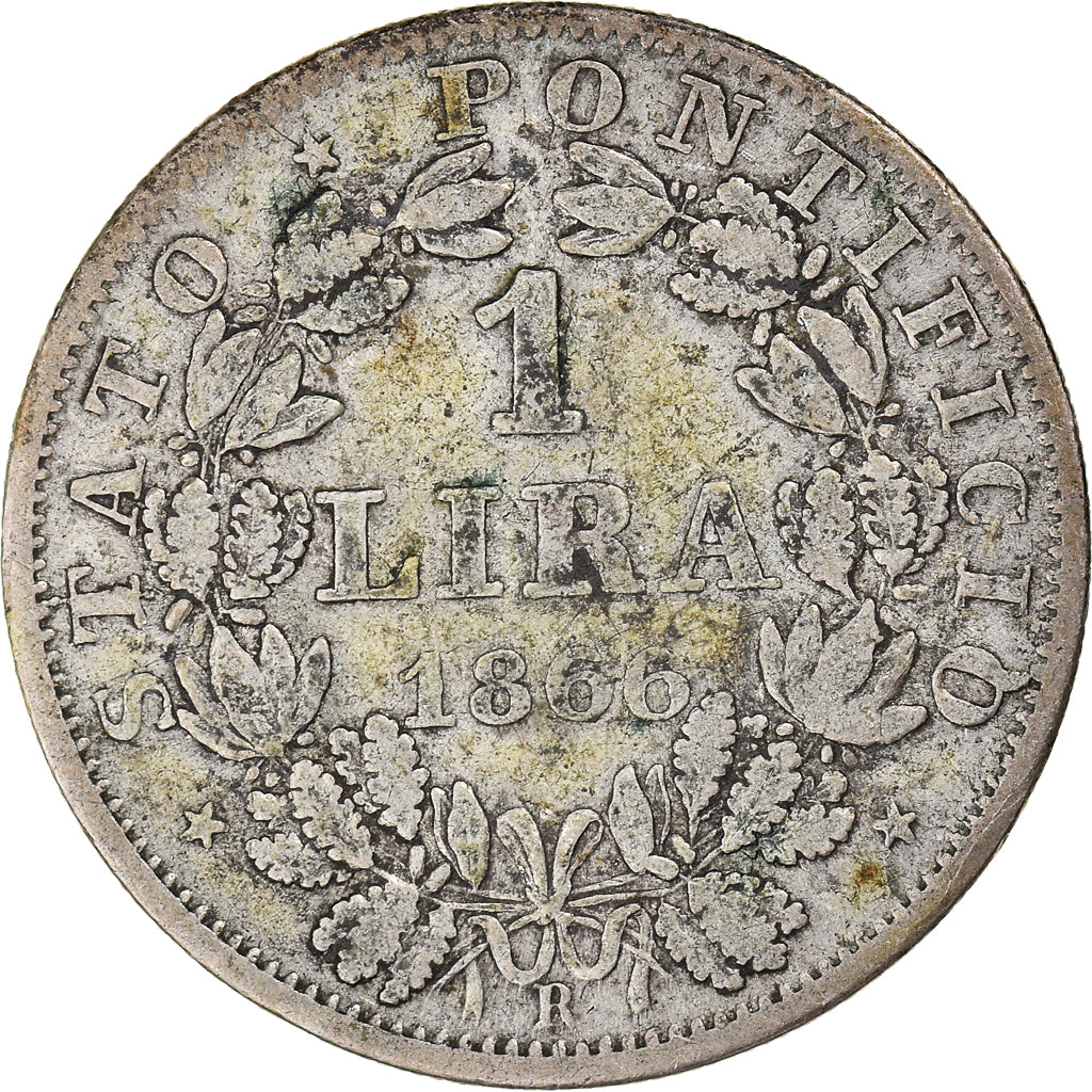 Moneta, STATI ITALIANI, PAPAL STATES, Pius IX, Lira, 1866-XXI, Roma, MB+