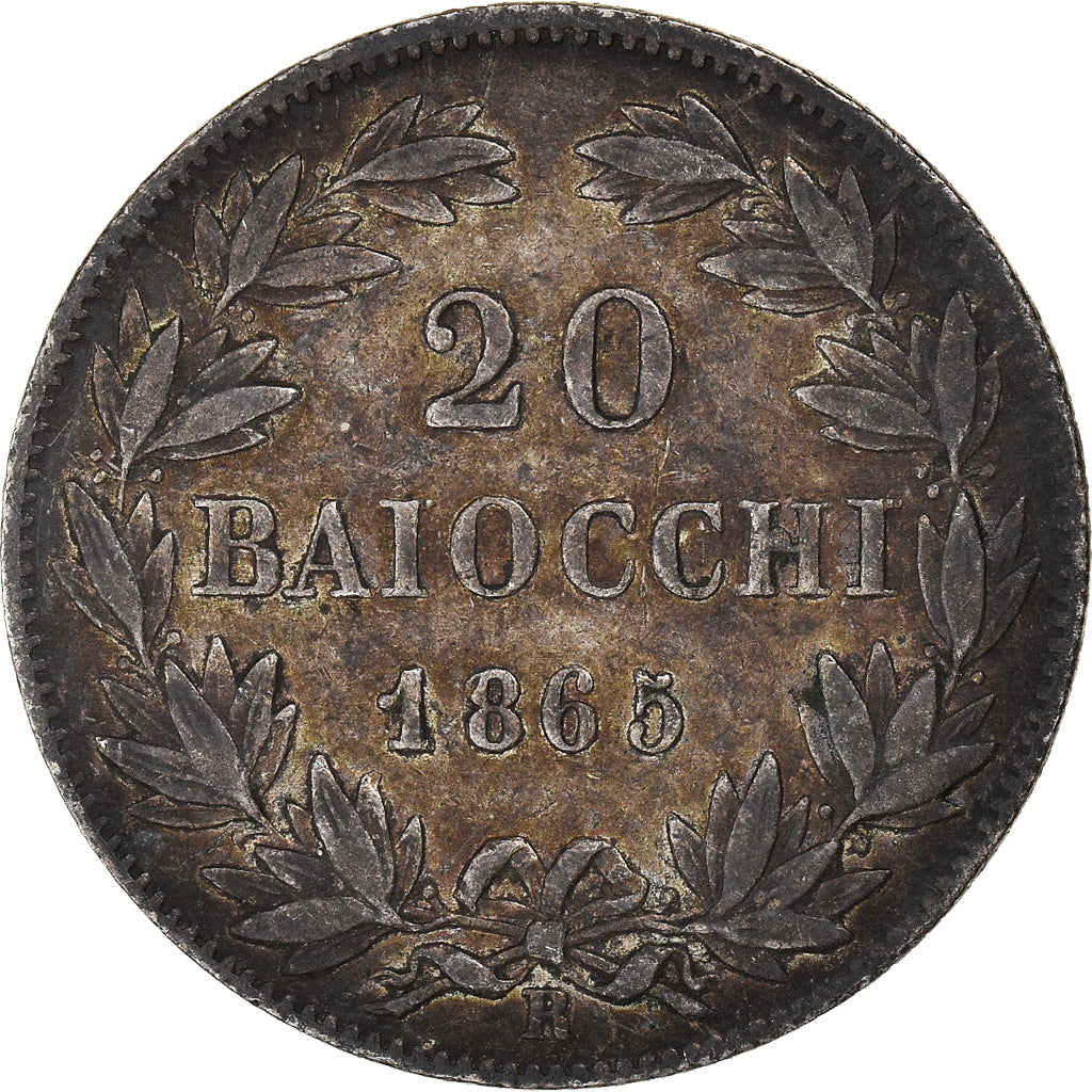 Monnaie, États italiens, PAPAL STATES, Pius IX, 20 Baiocchi, 1865, Roma, TB+