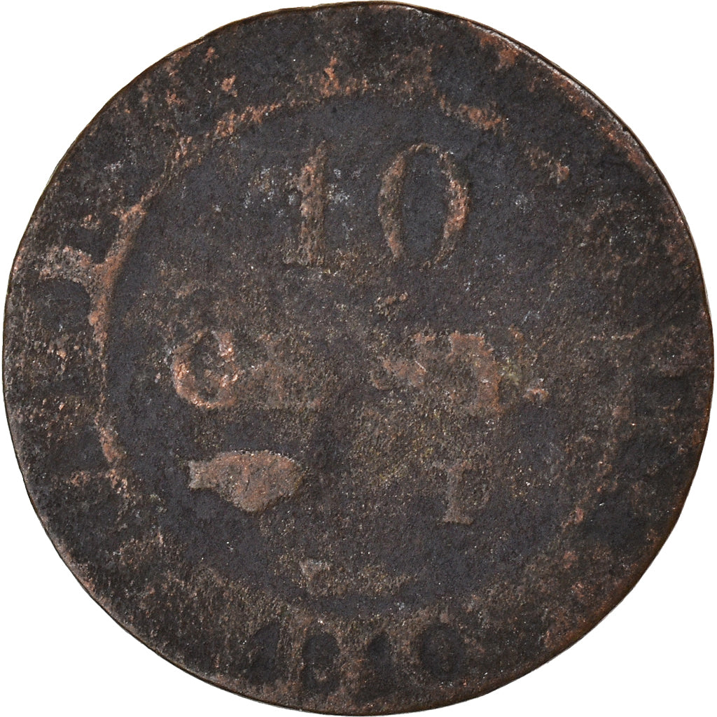 Moneta, Francja, Napoleon I, 10 Centimes, 1810, Limoges, VF(20-25), Bilon