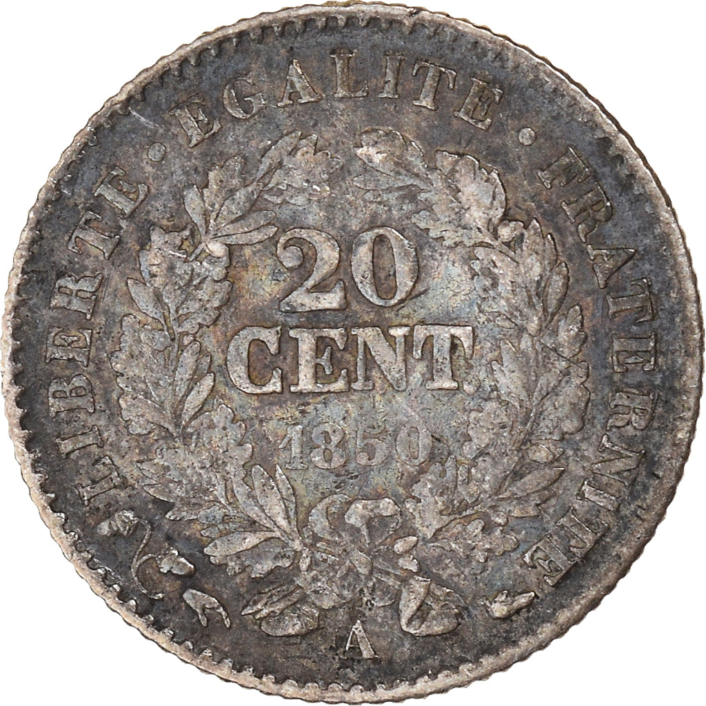 Moneta, Francia, Cérès, 20 Centimes, 1850, Paris, MB+, Argento, KM:758.1