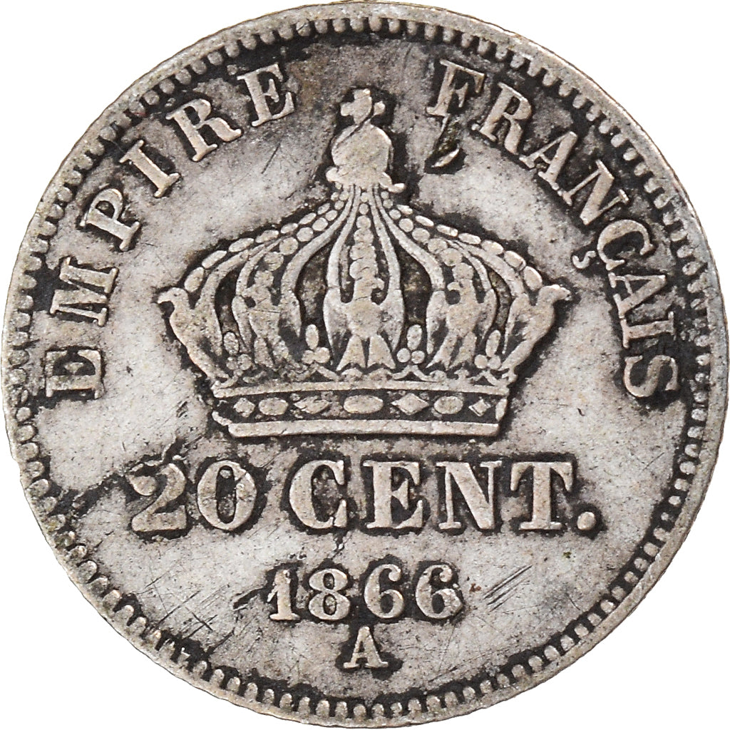 Moneta, Francia, Napoleon III, 20 Centimes, 1866, Paris, MB+, Argento, KM:805.1