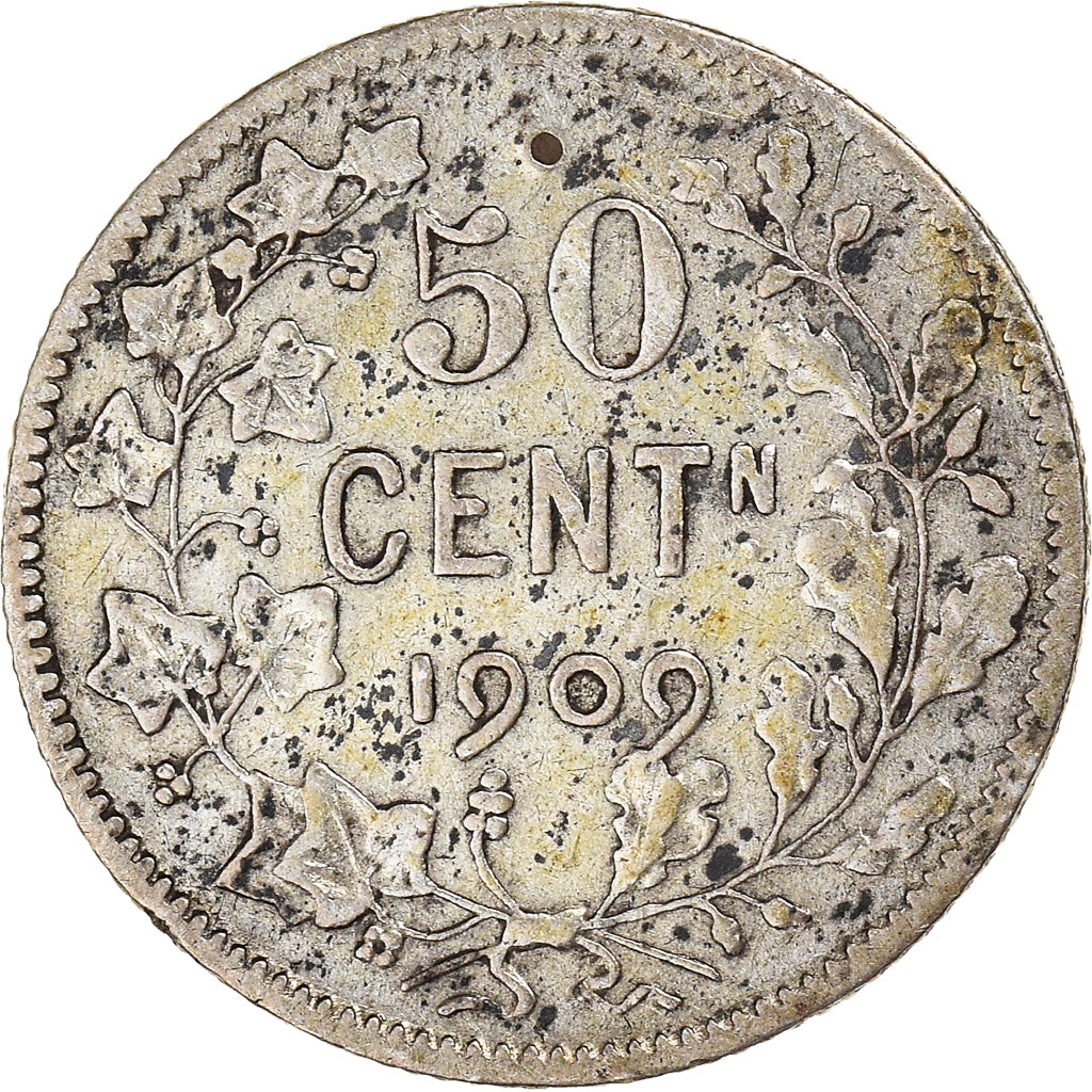 Münze, Belgien, Leopold II, 50 Centimes, 1909, Brussels, S+, Silber, KM:61.1