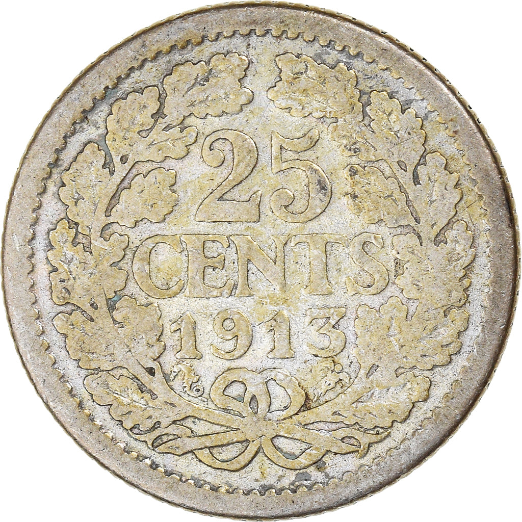 Munten, Nederland, Wilhelmina I, 25 Cents, 1913, Utrecht, FR, Zilver, KM:146