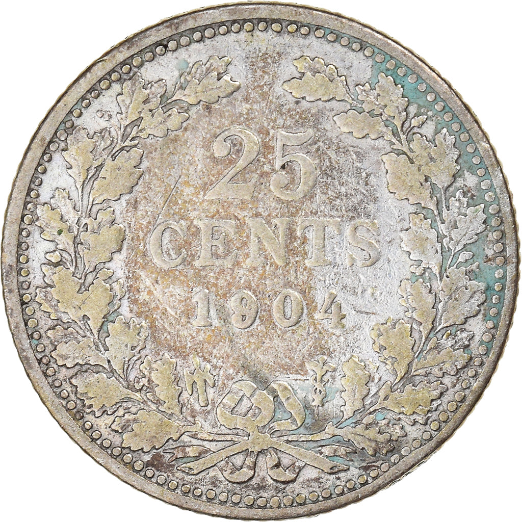 Monnaie, Pays-Bas, Wilhelmina I, 25 Cents, 1904, Utrecht, TB+, Argent, KM:120.2