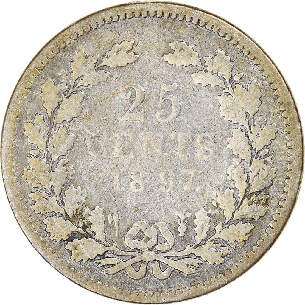 Moeda, Países Baixos, Wilhelmina I, 25 Cents, 1897, Utrecht, VF(20-25), Prata