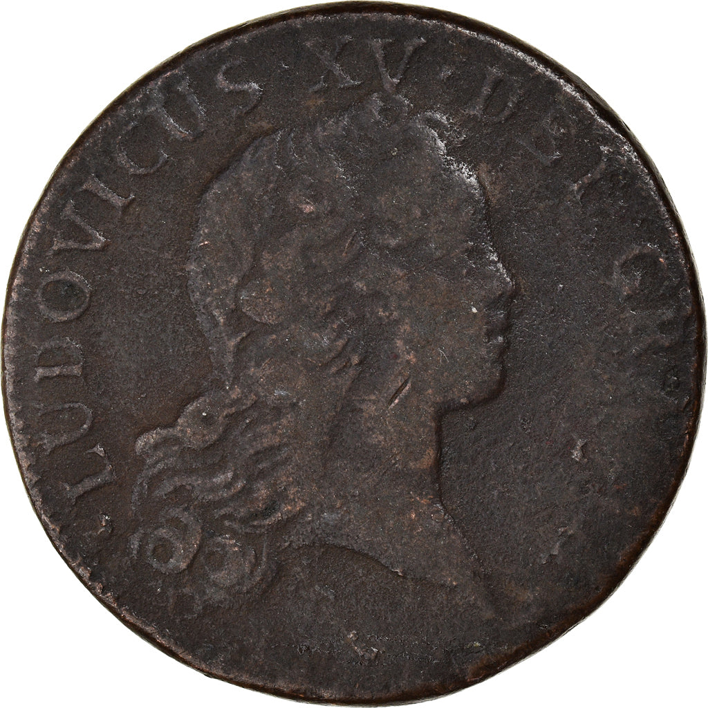 Moeda, França, Louis XV, Sol au buste enfantin, 1719, Rouen, VF(30-35), Cobre