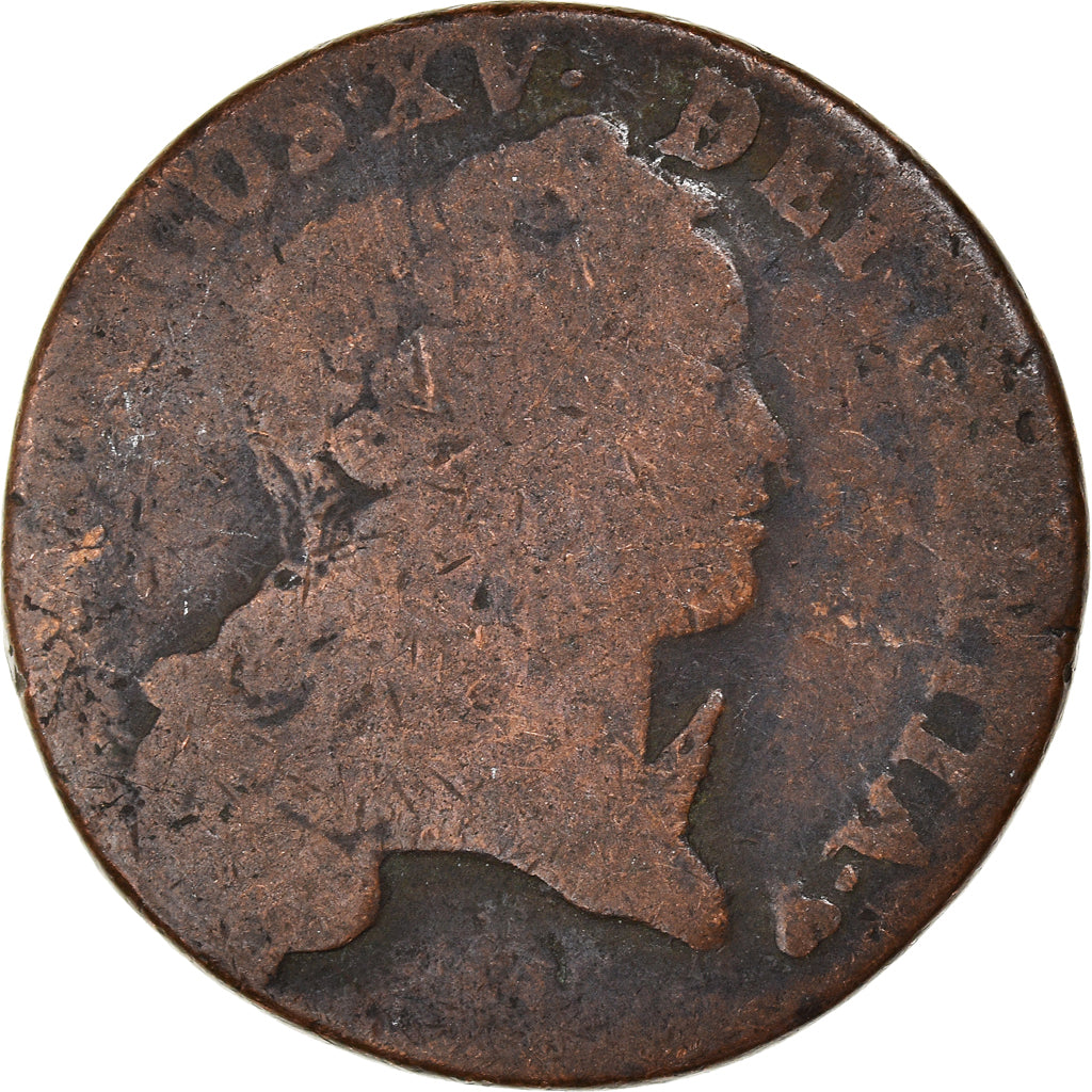 Munten, Frankrijk, Louis XV, Sol au buste enfantin, 1719, Strasbourg, FR, Koper