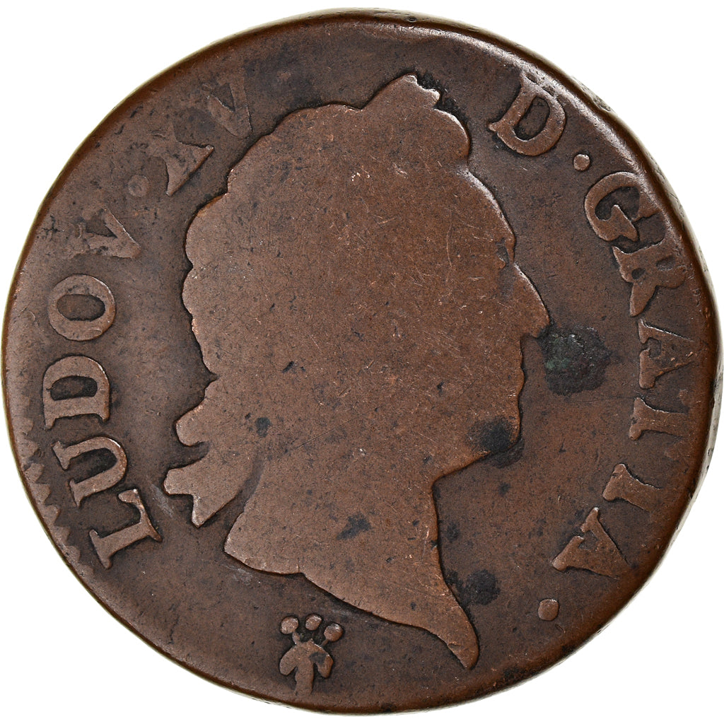 Moeda, França, Louis XV, Sol, 1773, Reims, VF(20-25), Cobre, KM:545.10