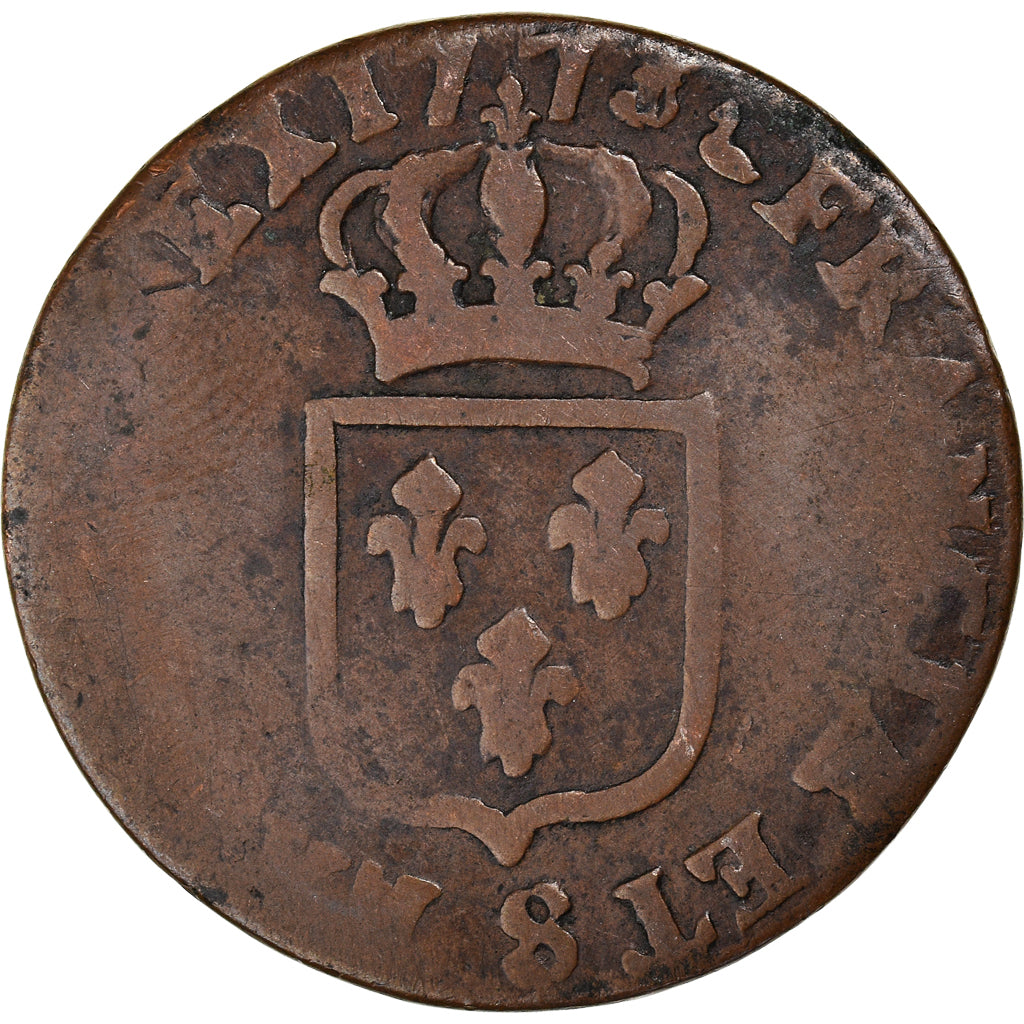 Moeda, França, Louis XV, Sol, 1773, Reims, VF(20-25), Cobre, KM:545.10